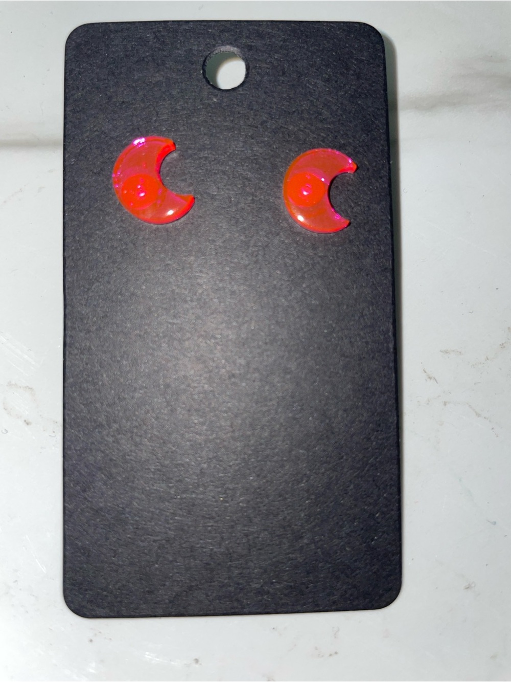 Kids Neon Pink Crescent Moon Resin Stud Earrings - Sparkling Kids Jewelry
